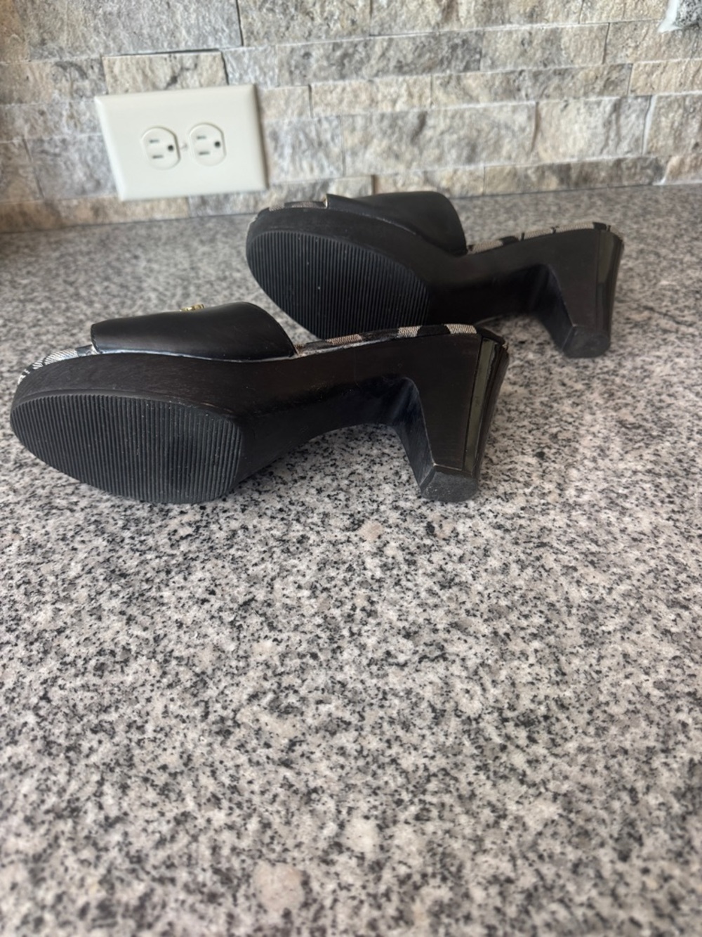 Coach Black Leather & Tan Signature Canvas Open-Toe Heeled Mules - Picture 5 of 7